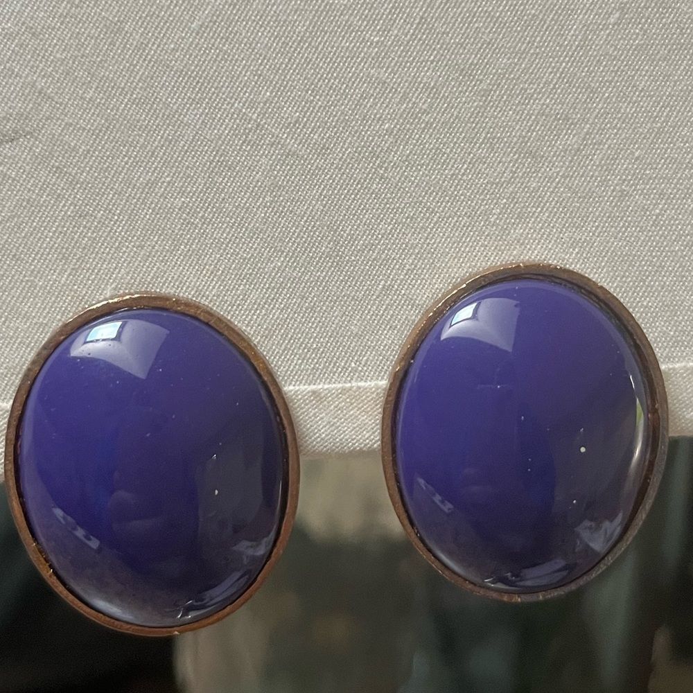 Purple and Gold Oval Clip On Earrings